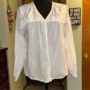 Xirena white cotton gauzy long sleeve button down blouse v-neck size L boho